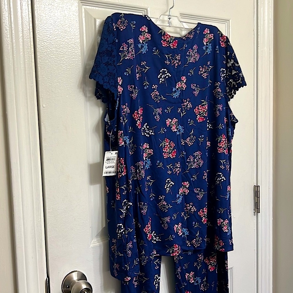 🔴 CLEARANCE NWT CHARTER CLUB FLORAL LACE TRIM SHORT SLEEVE PAJAMAS Size L 12/14 - Picture 2 of 13